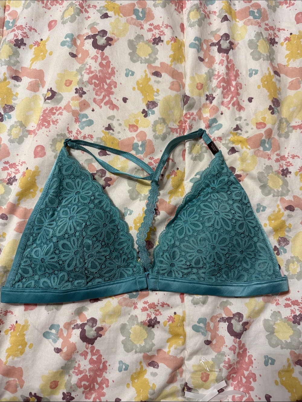 Victoria Secret Lace Wire-Free T-Back Bralette - Turquoise Blue (XL)
